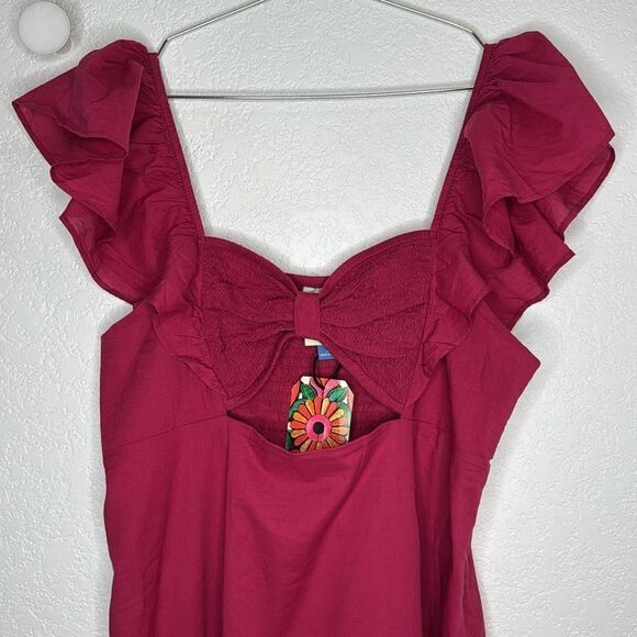 NWT Farm Rio x Anthropologie Ruffle Midi Dress Raspberry XL - Picture 4 of 15